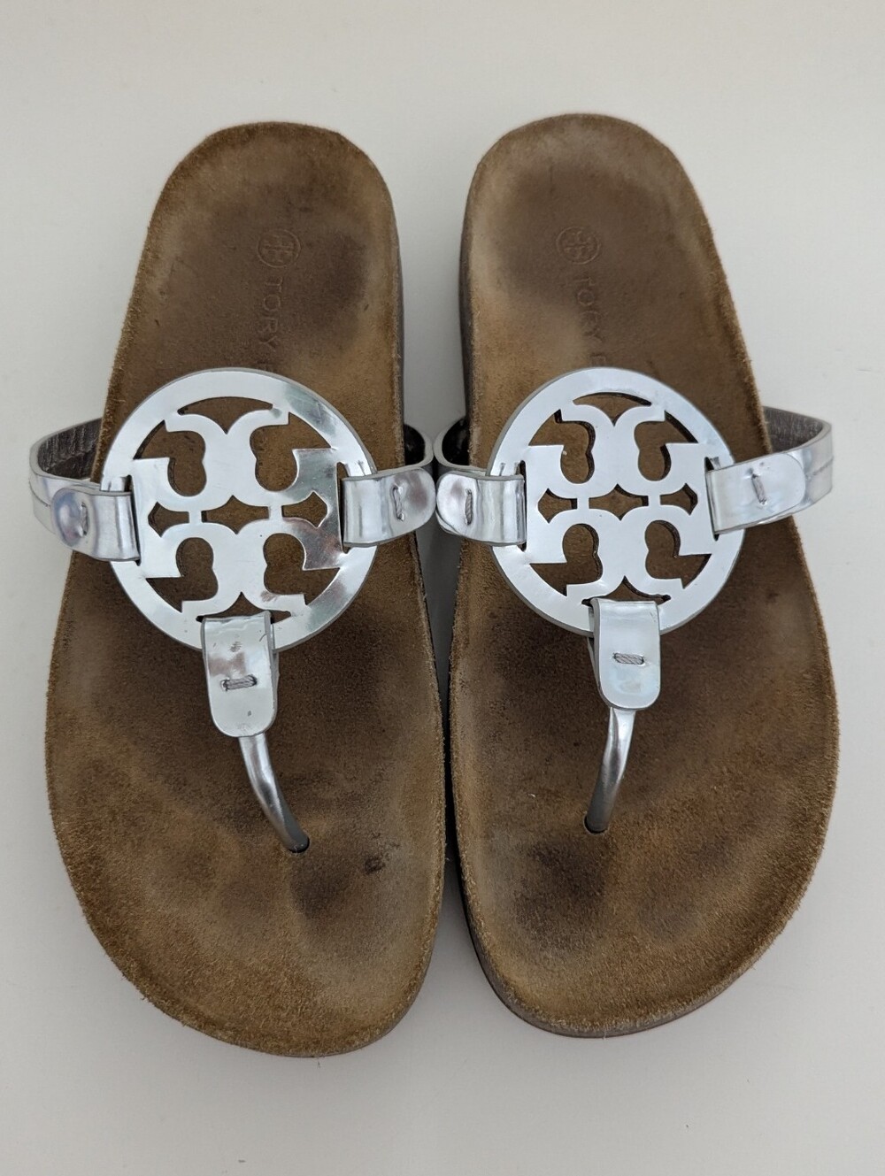 GUC! Tory Burch Miller Cloud Sandal In Silver Size 8